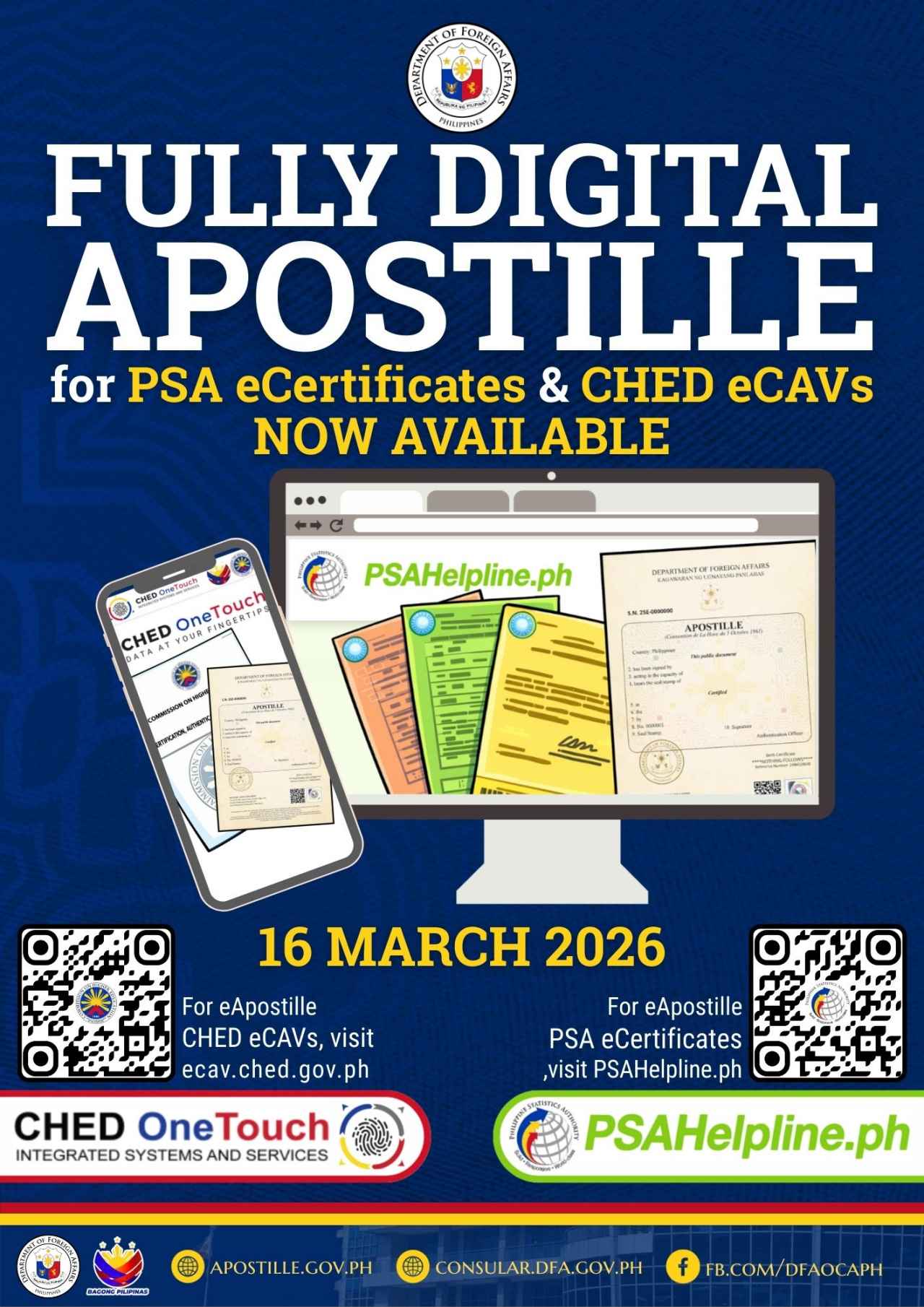 DFA Launches Digital Apostille PSA CHED eCertificates